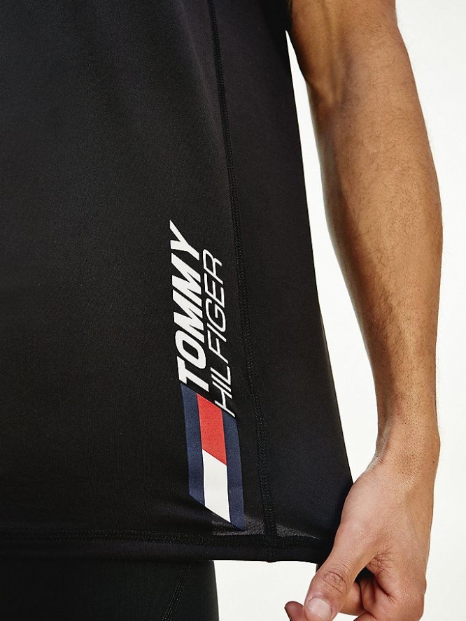 Men's Tommy Hilfiger Essential Sport Rubberised Logo Tank T-Shirts & Polos Black | USA-BVCZWH