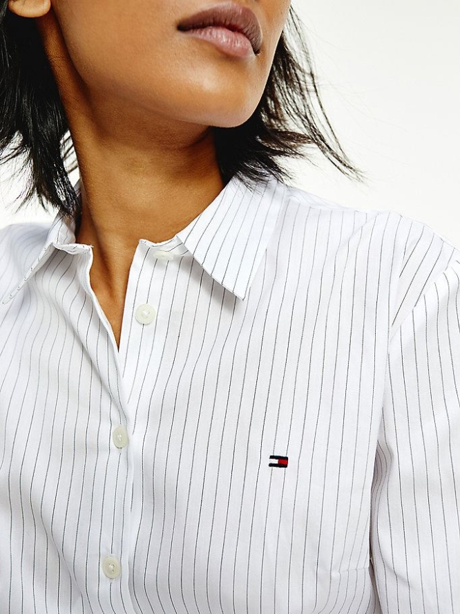 Women\'s Tommy Hilfiger All-Over Stripe Slim Fit Shirts White | USA-HAJTWB