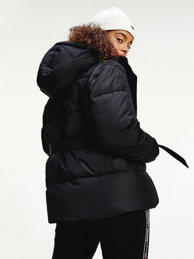 Women's Tommy Hilfiger Belted Puffer Jackets & Coats Black | USA-VBPDZT