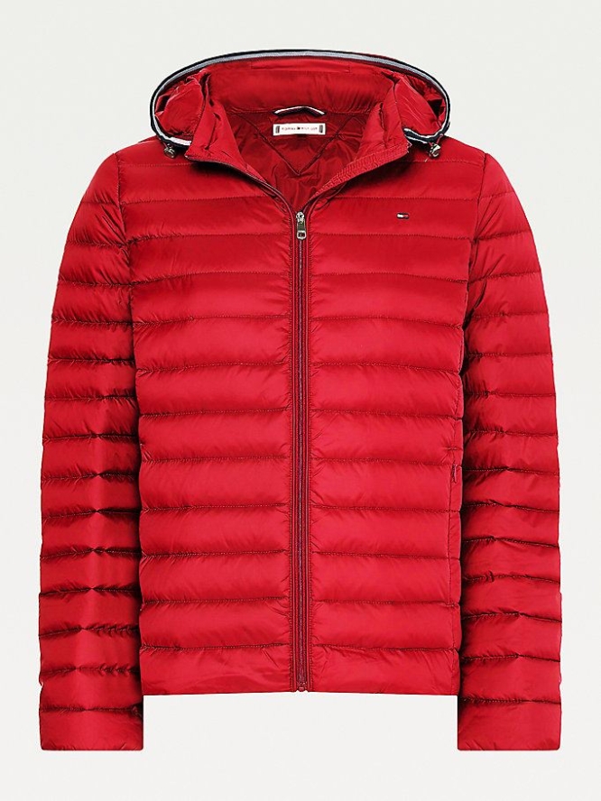 Women's Tommy Hilfiger Curve Essential Down-Filled Quilted Hooded Jackets & Coats Red | USA-UTNXPF