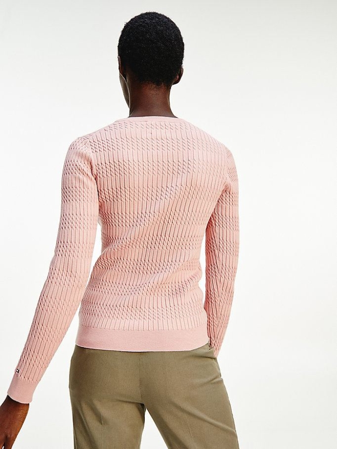 Women's Tommy Hilfiger Essential Cable Knit Jumper Sweaters Pink | USA-ONHWLV