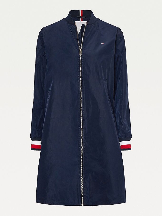 Women's Tommy Hilfiger Essential Long Bomber Jackets & Coats Dark Blue | USA-TNGLDZ