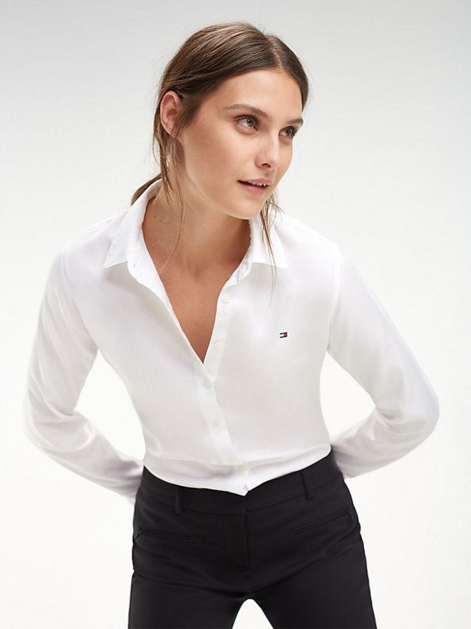 Women\'s Tommy Hilfiger Heritage Oxford Regular Fit Shirts White | USA-LNUMTC