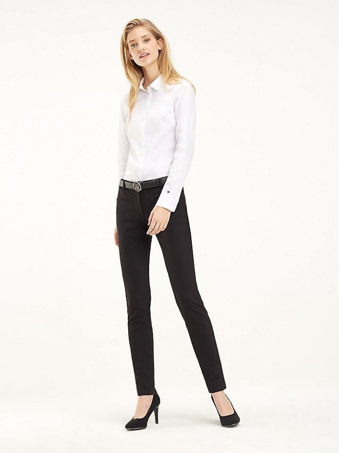 Women's Tommy Hilfiger Heritage Slim Fit Shirts White | USA-YUMACD