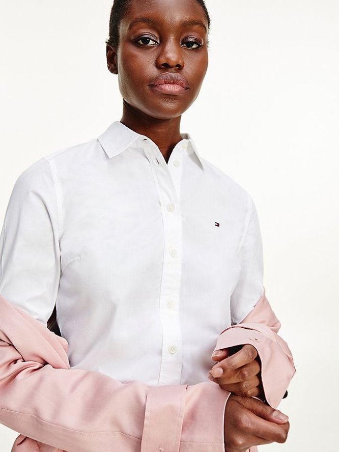 Women's Tommy Hilfiger Organic Cotton Stripe Shirts White | USA-XEJLGO