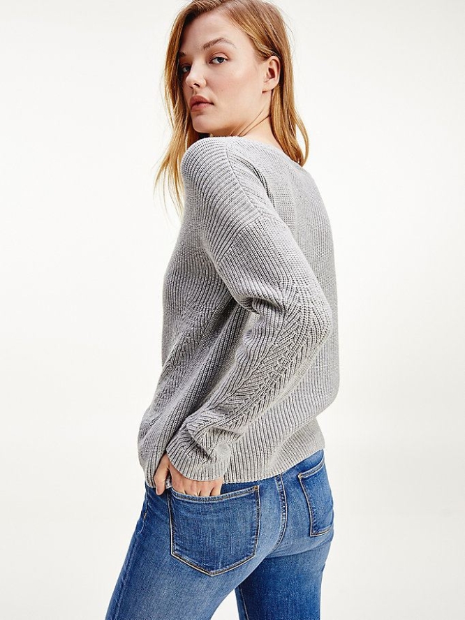 Women's Tommy Hilfiger Rib-Knit Organic Cotton Jumper Sweaters Light Grey | USA-AKZXFU