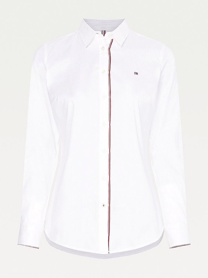 Women's Tommy Hilfiger Signature Detail Stretch Oxford Cotton Shirts White | USA-FVDMKR