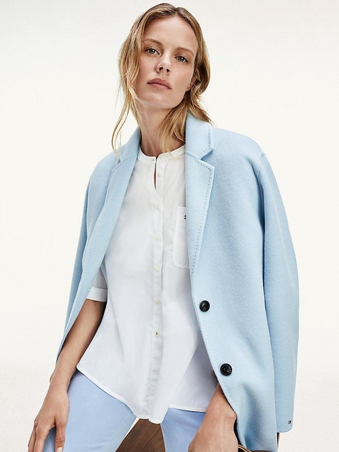 Women's Tommy Hilfiger Wool Blend Single Breasted Jackets & Coats Blue | USA-DKSOGV