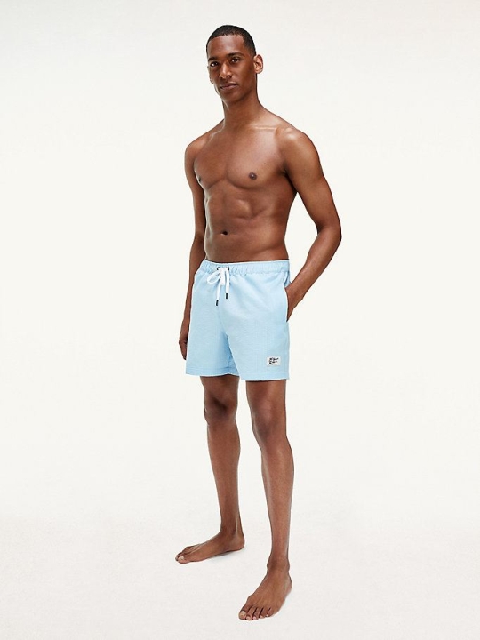 Men's Tommy Hilfiger Beach Logo Mid Length Swim Swimwear Light Blue | USA-OVAIJW