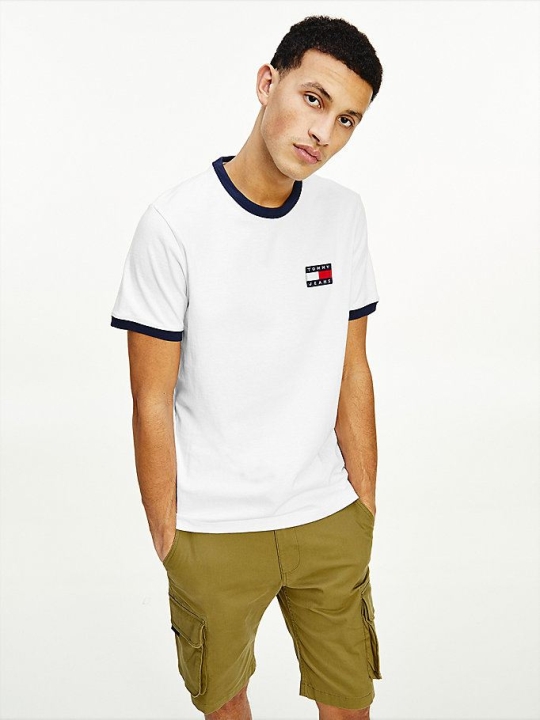 Men's Tommy Hilfiger Contrast Badge T-Shirts & Polos White/Light Navy | USA-SAXDNU