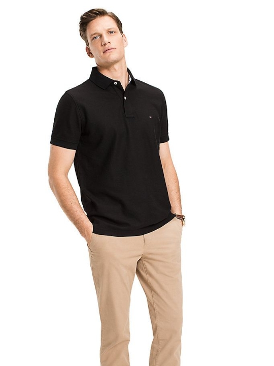 Men's Tommy Hilfiger Cotton Polo Shirts Black | USA-YMAPIL
