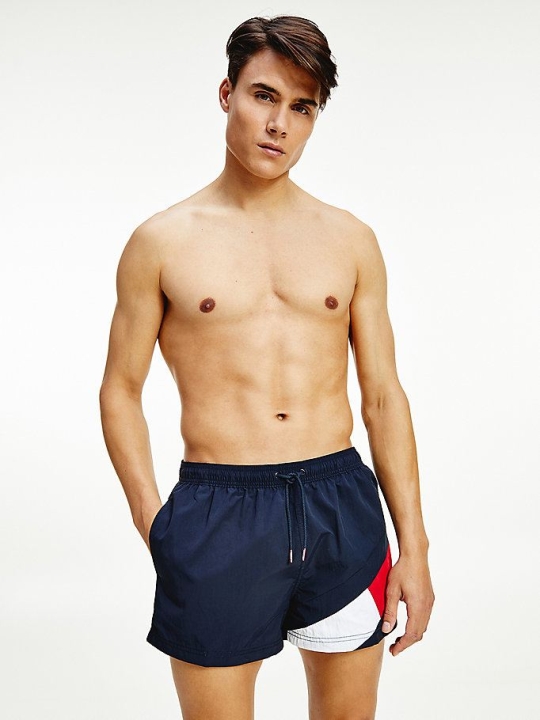 Men's Tommy Hilfiger Flag Drawstring Short Length Swim Swimwear Dark Blue | USA-PFCMOQ