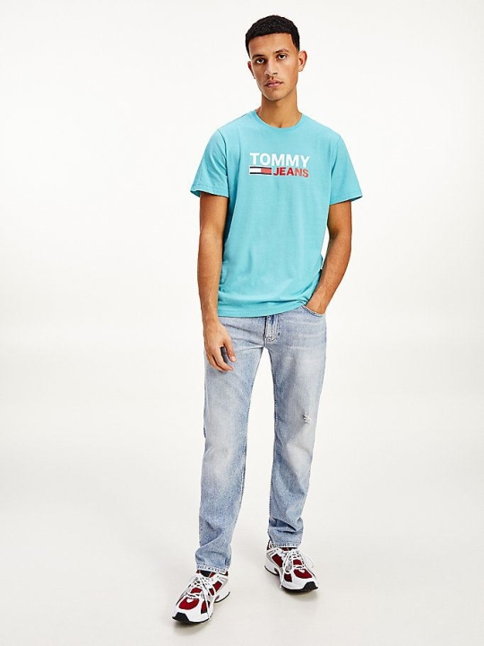 Men's Tommy Hilfiger Large Logo Organic Cotton T-Shirts & Polos Blue | USA-WERYIG