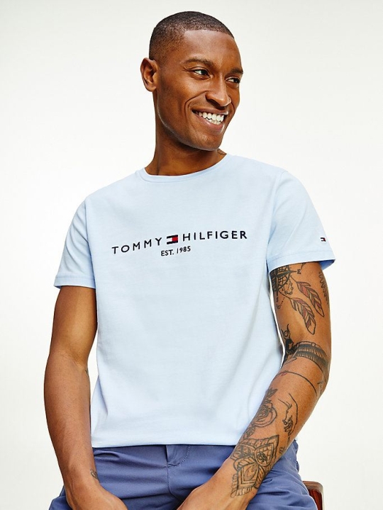 Men's Tommy Hilfiger Organic Cotton Logo T-Shirts & Polos Blue | USA-GDIQTS