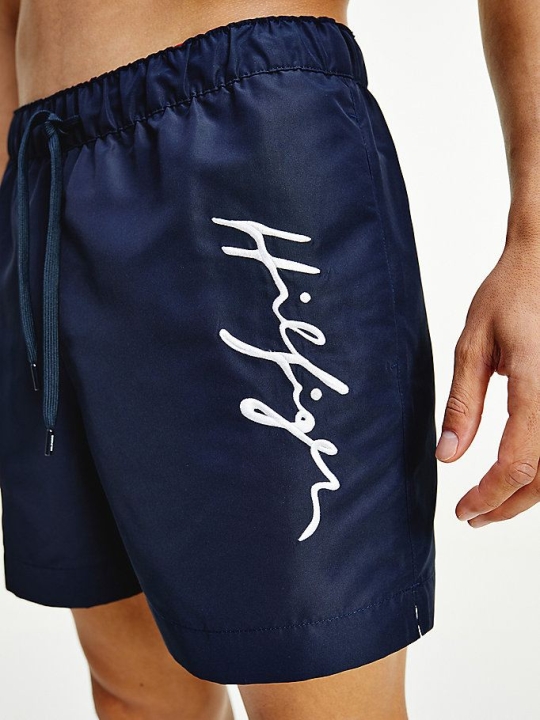 Men's Tommy Hilfiger Signature Logo Mid Length Swim Swimwear Dark Blue | USA-ZWNCIS