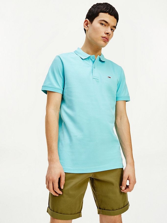 Men's Tommy Hilfiger Stretch Organic Cotton Slim Polo Shirts Blue | USA-XYJUHI