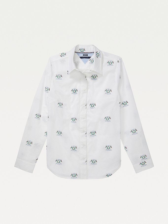 Women's Tommy Hilfiger Adaptive Crest Print Shirts White/Multicolor | USA-MSJTYO