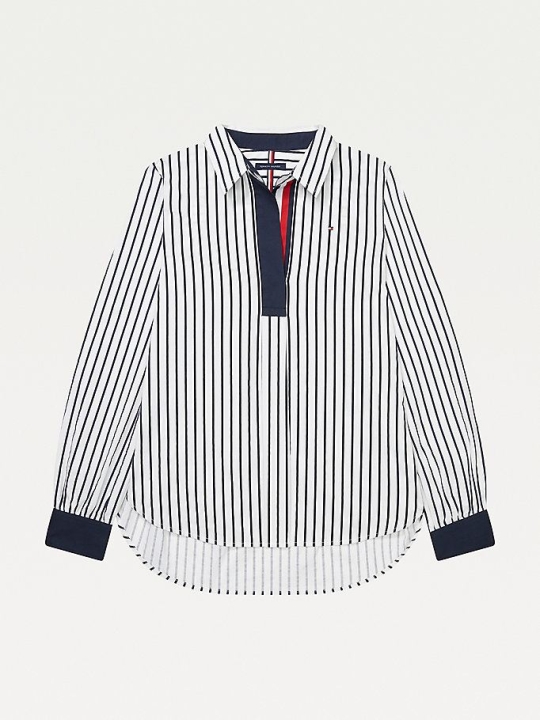 Women's Tommy Hilfiger Adaptive Stripe Popover Shirts Navy/Multicolor | USA-LNCMSZ