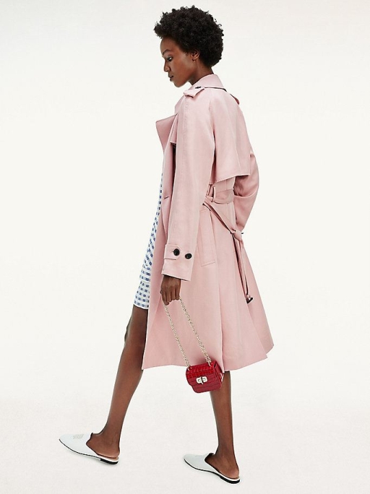 Women's Tommy Hilfiger Belted Double Breasted Trench Jackets & Coats Pink | USA-RUAKMF