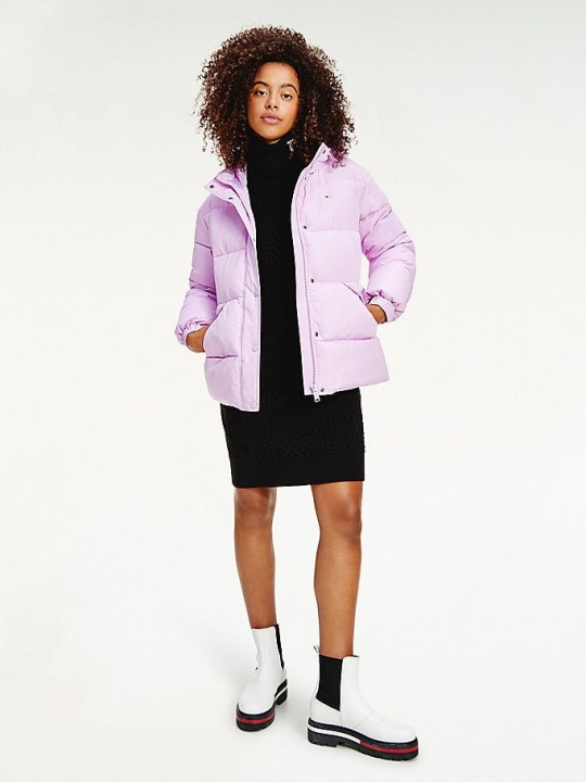 Women's Tommy Hilfiger Belted Puffer Jackets & Coats Purple | USA-DVXZTO