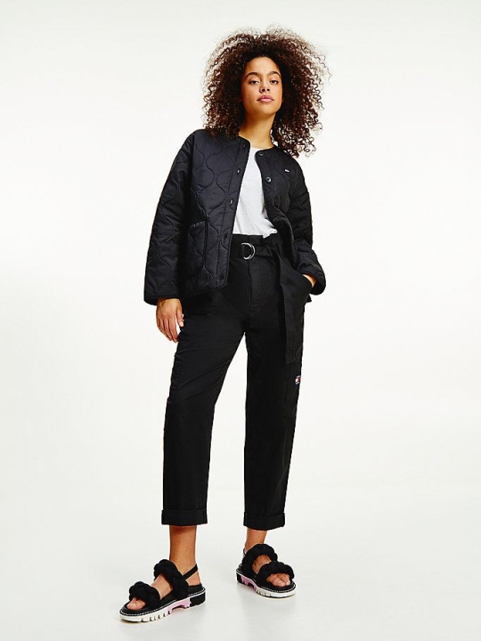 Women's Tommy Hilfiger Collarless Quilted Stitching Liner Jackets & Coats Black | USA-UTXRJO