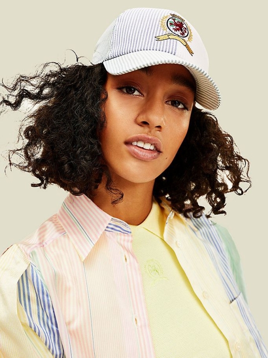 Women's Tommy Hilfiger Crest Multi-Stripe Shirts Lemon/Multicolor | USA-FPKSVY