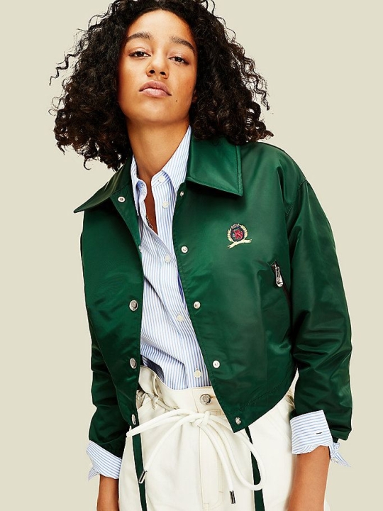 Women's Tommy Hilfiger Cropped Coach Jackets & Coats Turquoise | USA-GYRKIH