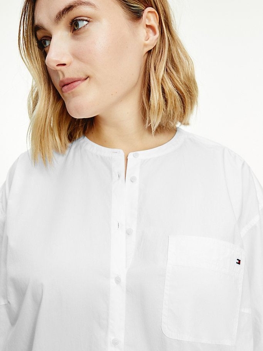Women's Tommy Hilfiger Curve Cotton Poplin Relaxed Shirts White | USA-ACINZK
