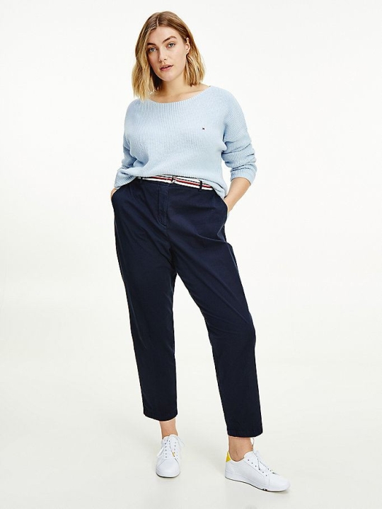 Women's Tommy Hilfiger Curve Rib-Knit Organic Cotton Jumper Sweaters Blue | USA-HILNSP