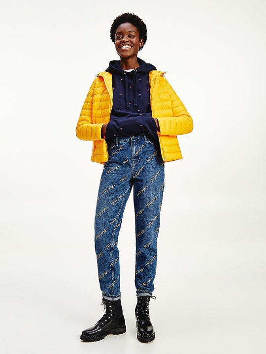 Women's Tommy Hilfiger Essential Down-Filled Quilted Hooded Jackets & Coats Yellow | USA-MKUYWL