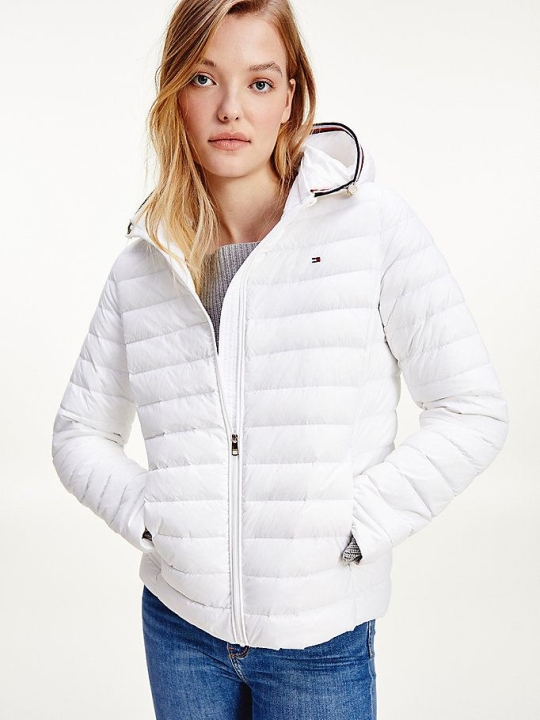 Women's Tommy Hilfiger Essential Down-Filled Quilted Hooded Jackets & Coats White | USA-SVZMBP