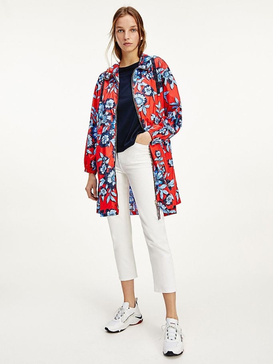 Women's Tommy Hilfiger Essential Floral Print Parka Jackets & Coats Red | USA-CHZDOJ