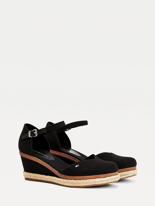 Women's Tommy Hilfiger Essential Medium Wedge Wedges Sandals Black | USA-RSKIFA