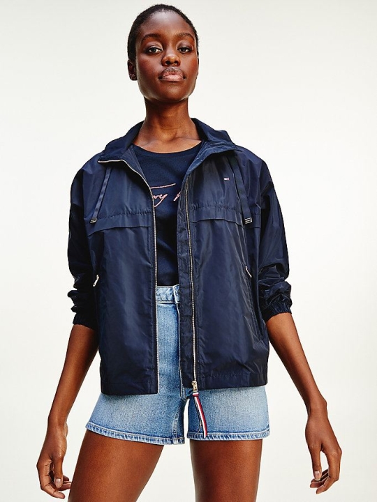 Women's Tommy Hilfiger Essential Windbreaker Jackets & Coats Dark Blue | USA-DWEJQB