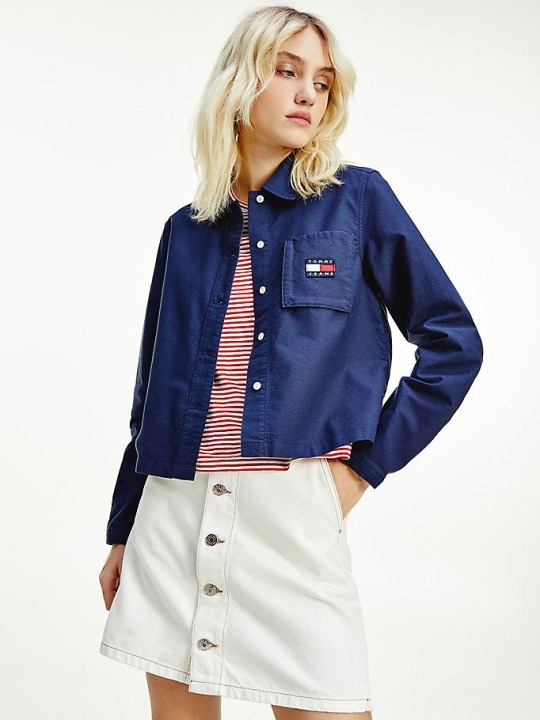 Women's Tommy Hilfiger Organic Cotton Badge Shirts Light Navy | USA-OBXPQM