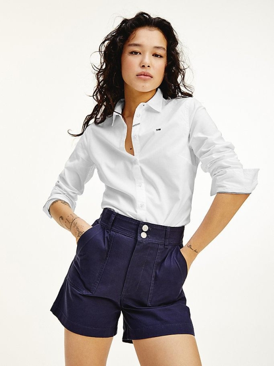 Women's Tommy Hilfiger Organic Cotton Slim Fit Oxford Shirts White | USA-ZEXWDK