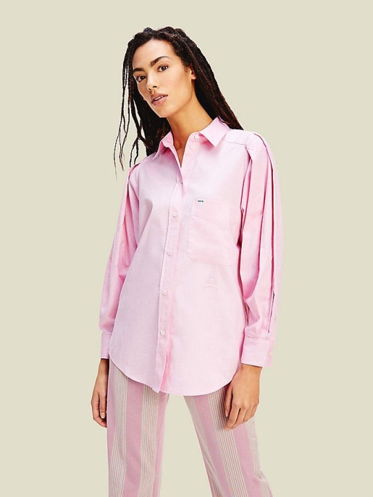 Women's Tommy Hilfiger Organic Oxford Cotton Shirts Pink | USA-JGSNID