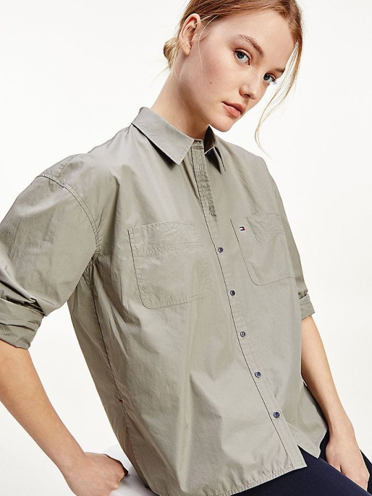 Women's Tommy Hilfiger Patch Pocket Relaxed Shirts Green | USA-DMOBST