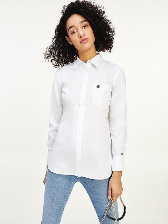 Women's Tommy Hilfiger Relaxed Fit Long Sleeve Shirts White | USA-FMNLUX