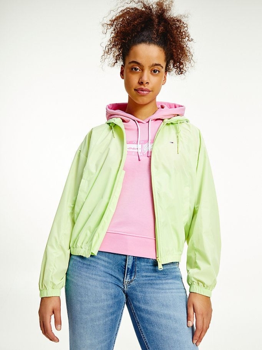 Women's Tommy Hilfiger Repeat Logo Tape Packable Hood Jackets & Coats Light Green | USA-XMODNZ
