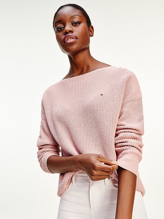 Women's Tommy Hilfiger Rib-Knit Organic Cotton Jumper Sweaters Pink | USA-MLBJPO